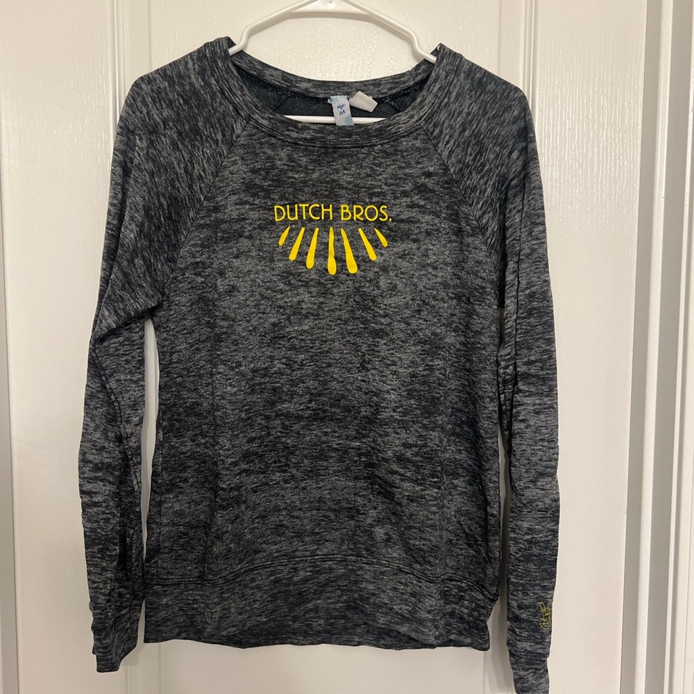 Dutch Bros Gray and Yellow Crew Neck Sweater